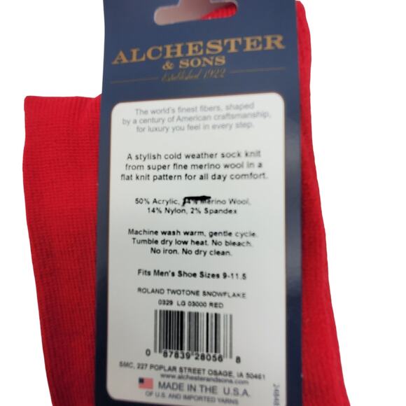 Red Black Snowflake Crew Socks 9-11.5 Merino Wool Blend Alchester Roland Warm - Picture 5 of 5